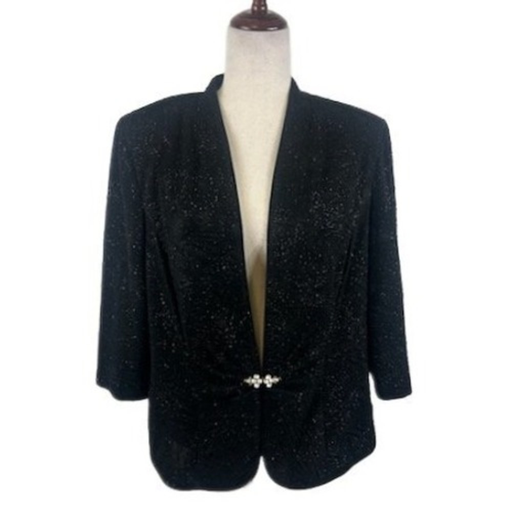 Alex Evenings Women's Black Tie Crystal Accents Evening Blazer Jacket Size XXL